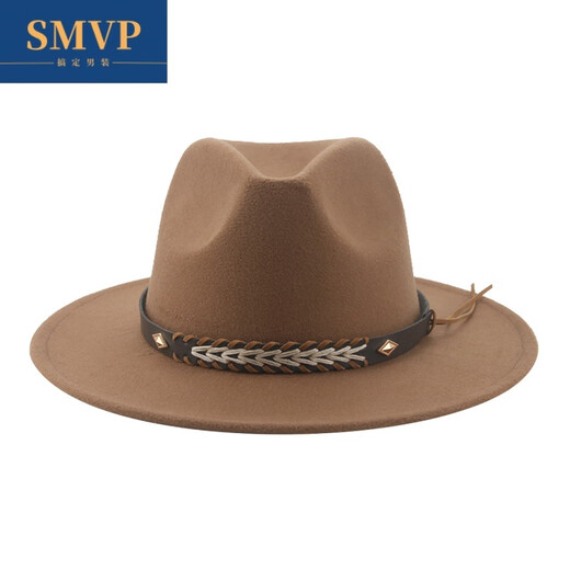 SMVP Tibetan top hat cowboy hat felt hat western cowboy woolen Tibetan hat ethnic style Xinjiang Tibet travel hat brown M (56-58cm)