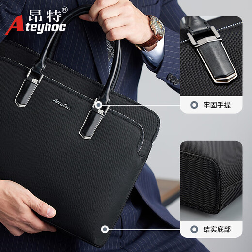 AteyHoc Business Handtasche Schwarzer Männer professioneller Pendler Büro Informationen Storage Computer Bag Custom Meeting Bag Tippen Support Logo Druck 869 Schwarz (Größe: 380*290*70 mm)