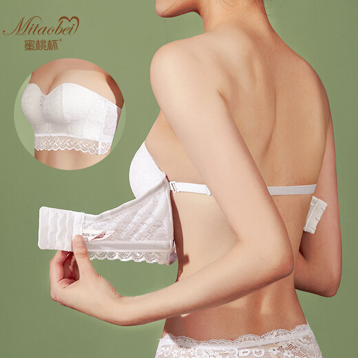 Peach cup strapless bra, non-slip, push-up small chest, thickened lace chest-wrapped bottoming anti-exposure bra, red 85CD (thin cup)