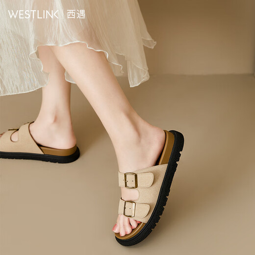 Xiyu Bucken Sandalen für Frauen 2025 Neue Sommer Beach Flip Flops für EVA Dick-Soled-Sandalen Khaki (39 Vorverkauf 20. August) 35