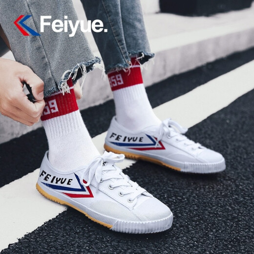 Feiyue men's canvas shoes low-top men's and women's retro classic casual track and field shoes classic white shoes sports sneakers white 40 (one size larger)