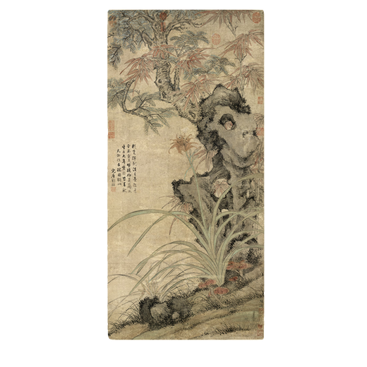 
Lu Guangwu Ruitu of the Yuan Dynasty Ancient Flower and Bird Painting Scroll of literati replica antique paintings Chinese hanging paintings Yuan Ni Zan Qiu Shuyun stone picture 12602 40X84 ​​cm (stained by spray painting heart) Framed