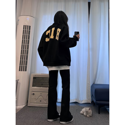 Katuchi American retro baseball uniform jacket men's spring ootd wear couple pilot jacket trendy brand top men's black L