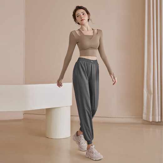 LULUUVTTOH Yoga Wear Women's Autumn and Winter New Sports Tops Long-Sleeved Fitness Wear Running Casual Style Training Wear Pilates Suit Brown Top M