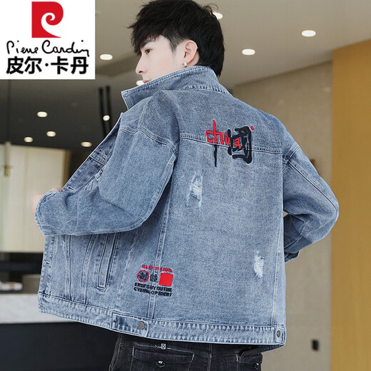 皮尔卡丹（pierre cardin）春秋季牛仔外套男潮牌百搭男装上衣服2025新款痞帅宽松工装夹克衫 5012黑色 M 110斤以下