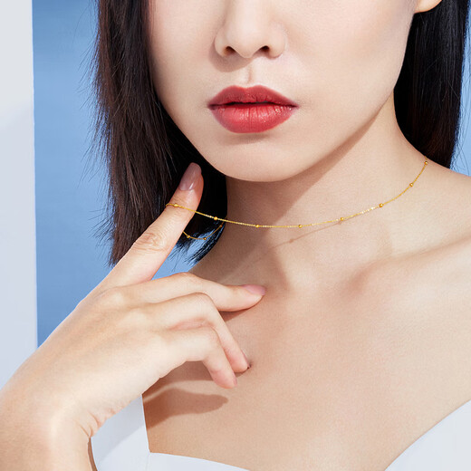 Lukfook Jewelry 18K gold round pearl necklace plain chain versatile gift L18TBKN0068Y 40cm - total weight 1.11 grams