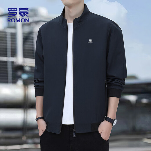 Romon jacket Men's autumn external collar administrative business jacket versatile commute men's clothing zh606 deep blue xl