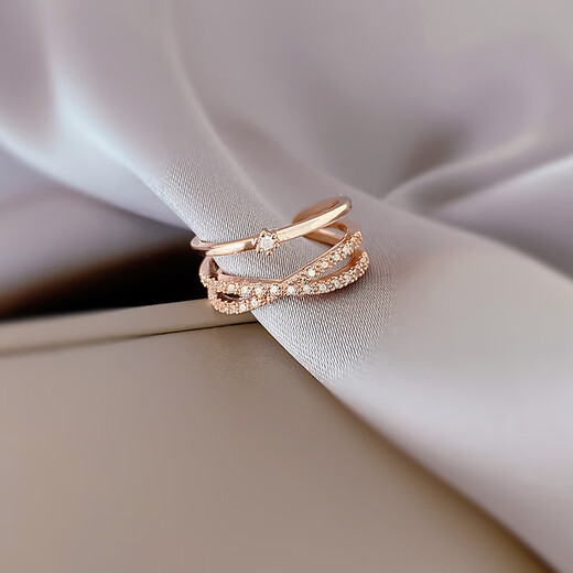 Xiaose ins trendy index finger ring for women, niche design, fashionable personality, light luxury, high-end, cold style index finger ring opening, flash diamond ring R0048 (rose gold)