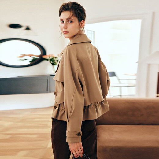 Olrain French Khaki kurze Windbreaker -Jacke für Frauen Herbst -Kleidung Temperament kleiner Lteschand für Frauen Khaki (zweite Charge) M.