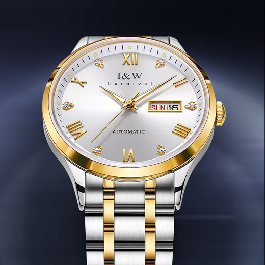 I/W Carnival Hwguoji Swiss berühmte Uhr Top Ten Marken Herren -Automatik mechanische Uhr Importierte Bewegung Doppelkalender Luminöser wasserdichte Uhr Aiwochi Jin Steel Band Weißer Boden + gleiches Modell + Exquisite Geschenkbox [679]