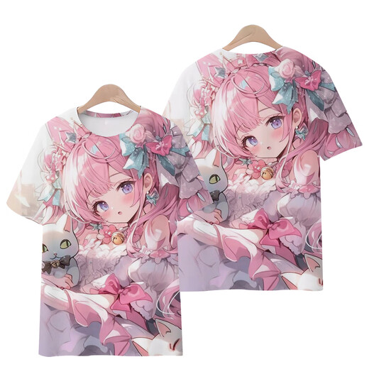 2025 Frühling Neues 2D-Animations periphere niedliche gedruckte kurzärmelige T-Shirt für Frauen Sommer New Lose Top T6187 L 100-110