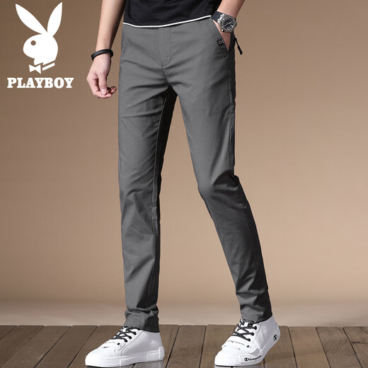 PLAYBOY Casual Pants Men's Autumn and Winter Pants Men's Korean Slim Fashion Small Feet Solid Color Business Men's Pants Gray 32
