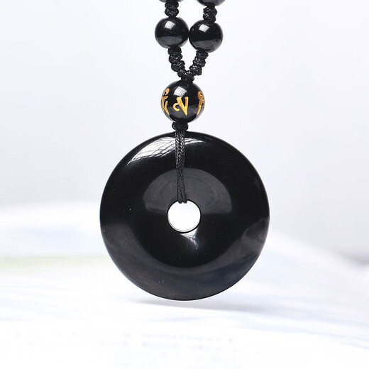 Jingying natural obsidian pendant for men and women, amulet transfer safety buckle necklace, gift for wife, mother, boyfriend and girlfriend
