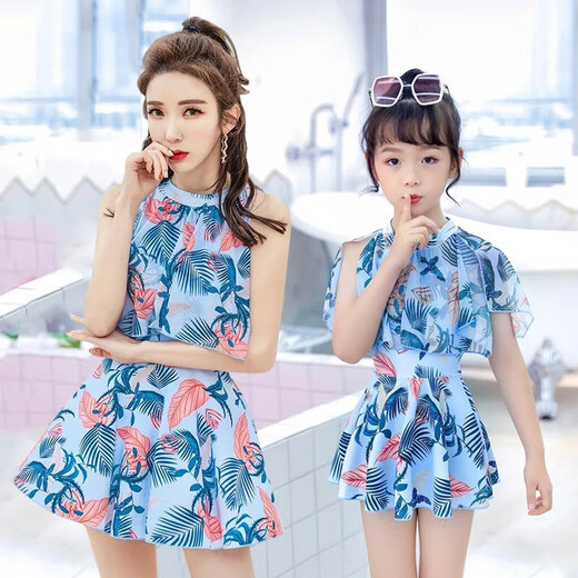 Itchy Swimsuit for Adults and Children Parent-Child Swimsuit One-piece Cute Korean Style Mother and Daughter Same Style Covering Belly and Showing Hot Spring Swimming Blue Children M (80-100cm Recommended)