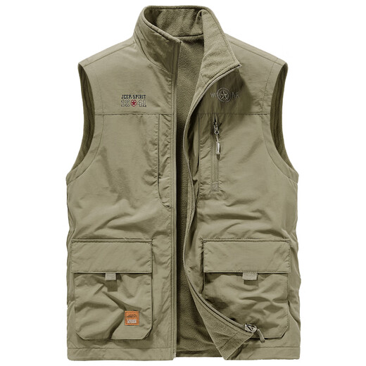 Jeep Spirit Stand-up-Kragenweste für Männer, die Fleece Slim Fit tragen, große Arbeitskleidung Multi-Pocket-Weste mittleren Alters dunkelblau 677A Kurzer Samt plus 2xl