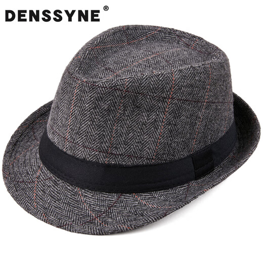 Denssyne Shanghai Beach Hat Men's Spring British Jazz Hat Casual Top Hat British Woolen Middle-aged and Elderly Warm Panama Hat Light Gray (55-58cm)