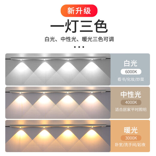 ZT (ZT) human body sensor lamp with smart wine cabinet, one lamp, three-color entrance sensor lamp, wireless LED rechargeable cat eye lamp 80CM, always on + human body sensor + dimming color