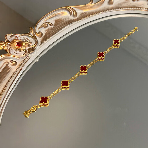 Fat Donglai same style 18k gold four-leaf clover bracelet 18K gold AU750 rose gold gold carnelian five-flower 18K four-leaf clover five-flower bracelet yellow l gold carnelian