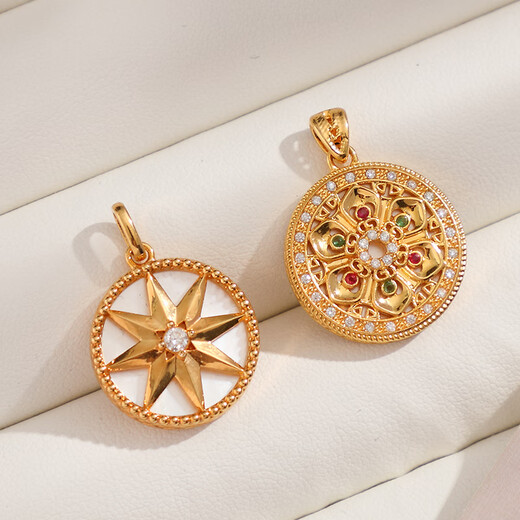 Pop French light luxury niche design 18K gold eight-pointed star six-character mantra pendant for women gift white Hetian jade or mother-of-pearl eight-pointed star pendant