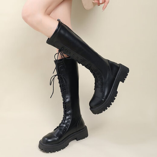 Ershan Ji Temperament Vielseitige lange Stiefel für Frauen, hohe und dünne Ritterstiefel, Reißverschluss gebundene Martin -Stiefel für Frauen, Frühlings- und Herbststiefel 36