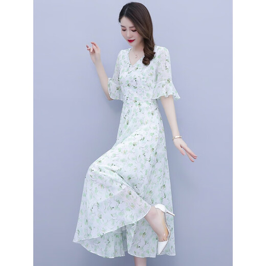 Nukm Summer Mariffon Floral Robe Women's 2025 Nouveau tempérament long du style de style haut de gamme d'été.