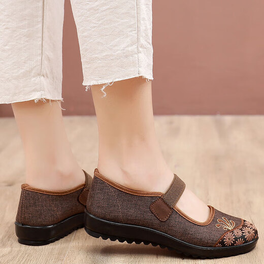 Frauenschuhe mittleren Alters und älteren Frauen mit losen Füßenknochen, alte Peking-Mutterschuhe, Frauenschuhe für Fettgröße von Frauen 41-43 Oma, Stoffschuhe, die für geschwollene Füße älterer Menschen geeignet sind (einzelne Schuhe 7170-17 braune Farbe Q) 37