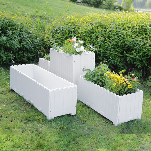 Flower box outdoor courtyard balcony vegetable planting plastic anti-corrosion flower trough extra large rectangular fence custom planting box white length, width and height 100*40*40cm