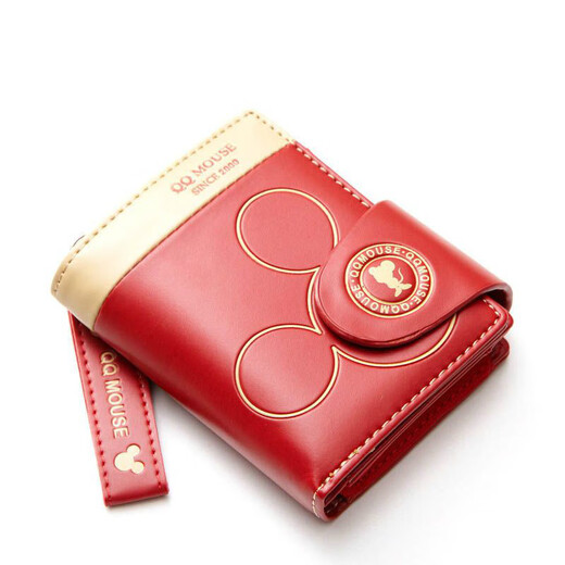 KUQIDAISHU Women's Wallet Student Korean Short Folding Cartoon Zipper Coin Wallet Fashion New Women's Clutch Card Bag Red