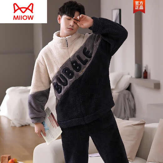 Catman (Miiow) Nouveau pyjama d'automne et d'hiver pour le velours corallien pour hommes plus velours épaissis des vêtements de flanelle de grande taille de grande taille pour hommes (PM) 9901 Velvets pour hommes (taille 170L) Hauteur recommandée 170, poids 100-12
