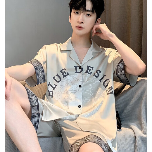 Yu Zhaolin Bingsi Pyjamas für Männer in Sommerdünnen Shorts Shorts Home Clothes für Teenager und Jungen im Sommer großer Größe 25 neuer Stil NSYMK-683-Black- und Weißbärenkopf [Kurzärärmel-Shorts] XL Männer [Empfohlen 130-150jin [Jin gleich 0,5 kg]]
