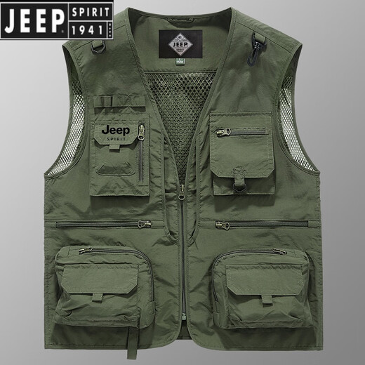 
JEEP SPIRIT Jeep Workwear Vest Men's Spring and Summer New Loose Photography Vest Outdoor Sports Fishing Multi-Pocket Jacket 8818 Khaki 2XL