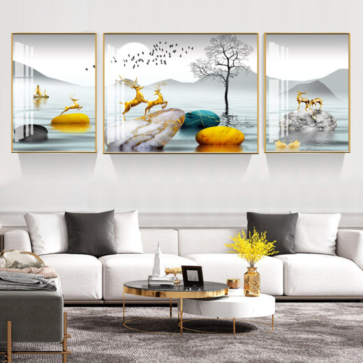 Yajufang painting living room decoration painting modern minimalist sofa background wall painting crystal porcelain hanging painting restaurant bedroom landscape triptych rising step by step left and right 35*50 middle 70*50cm crystal porcelain surface