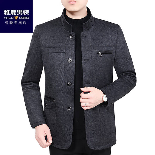 Yalu men's autumn and winter middle-aged and elderly men's velvet jackets dad's thick coats middle-aged men's casual clothes for the elderly velvet lapels black and gray 180/2xl recommended 120-138Jin Jin equals 0.5 kg