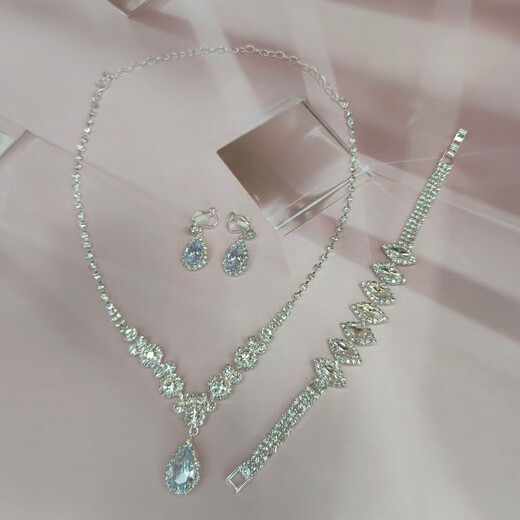 
ShiJUN (SHIJUN) Bridal Jewelry Wedding Jewelry Set Three-piece Set Brightening Rhinestone Zircon Angel Tears Drop Necklace Earrings 501+838 Necklace Earrings Bracelet