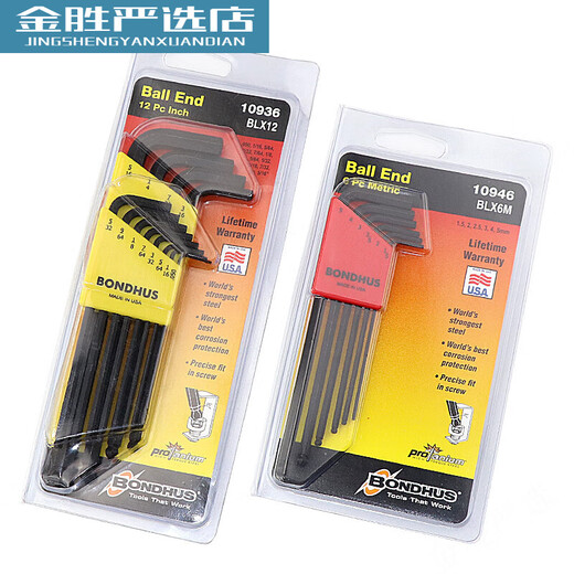 Bondhus Bond United States Imported Metric Imperial Hexagon Schraubenschlüssel Set verlängerte Ballkopf Flachkopf Sechskant 12146 Metrik 6-Pair-Paket (verlängerter flacher Kopf)
