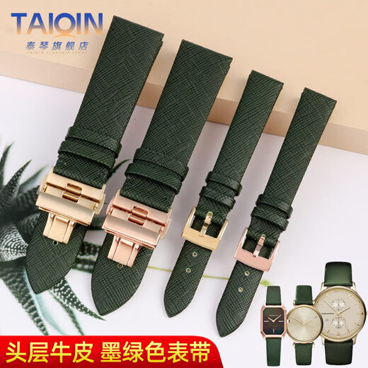Tachini geeignet für Armani Uhrengurt AR1722 AR1726 AR11149 AR11150 Grüner Gurt für Männer und Frauen Paare Dunkelgrün-Gold-Schnalle 14mm