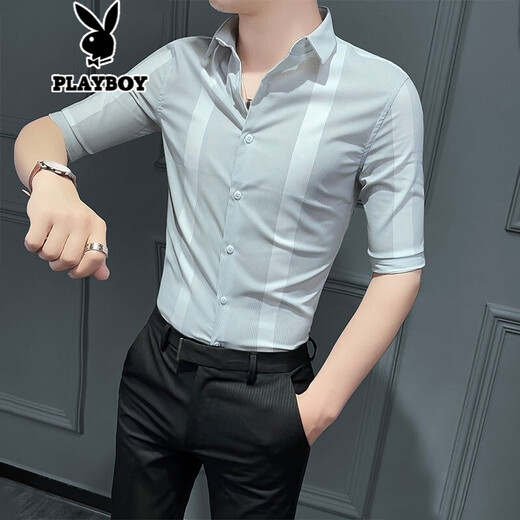 Jasons Camisa blanca hombres de manga corta Summer Seda de seda de seda delgada y hermosa camisa de estilo británico Hombres de moda