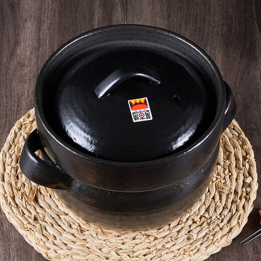 可可屋日本原装进口万古烧黑色双盖煮饭煲汤砂锅土锅陶瓷锅煮粥煲仔饭炖 14128-15240 大号4合 2.3L