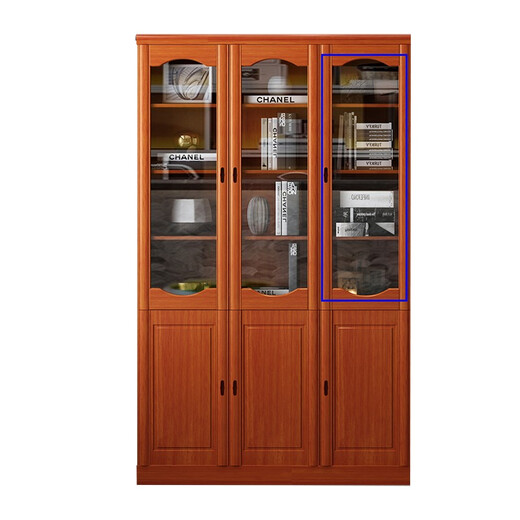 Yuanlin Liangmu solid wood bookcase pure solid wood with glass three-door Chinese style home study display cabinet floor-standing combination bookcase with door 120*32*200cm) pure wood walnut color