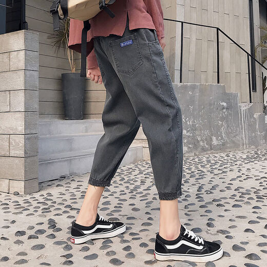 Nanyuqiu (Nanyuqiu) Pantalones cortados de verano pantalones pantalones de verano para hombres Pantos adolescentes Pantalones recortados Estudiante Estilo Corea Tendencia suelta Harun Black TC675 M