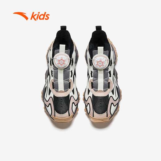 ANTA Children's Cotton Shoes Men's Big Children's Shoes 2024 Winter Plush Warm Knob Buckle Snow Non-Slip Rock High Top Cotton Boots Black/Ivory/Lotus Khaki-1 35