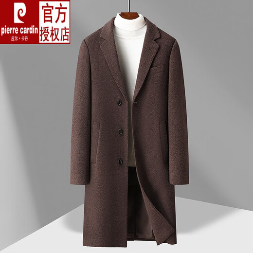 Pierre cardin woolen trench coat coat men's mid-length removable down liner Korean double-sided wool suit collar brown 170