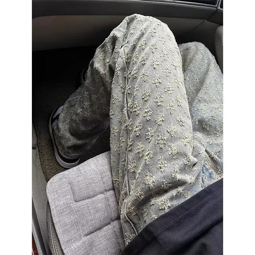 雄俑碎花高街破洞牛仔裤男秋季提花设计感巴黎风裤子潮牌vibe直筒长裤 698黑色 常规 3XL