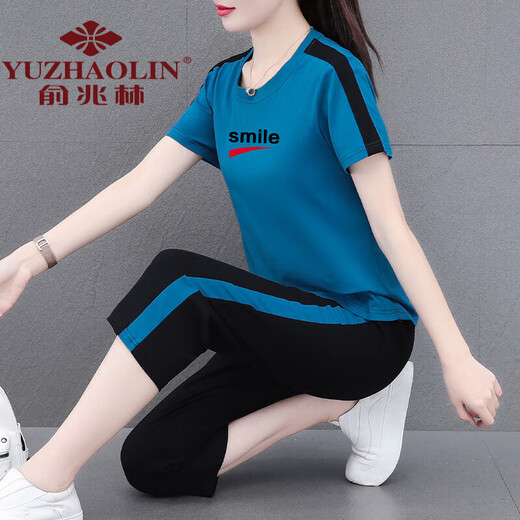 Yu Zhaolin's mother is wearing cotton sportswear suit for women in summer 2024 new middle-aged summer casual short-sleeved cropped pants two gray cropped pants [687 models] XL (recommended 110-125 Jin [Jin equals 0.5 kg])
