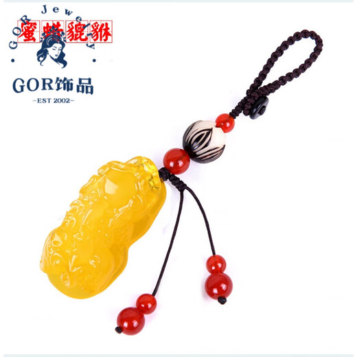 GOR Fat Donglai's same style beeswax safety buckle pendant amber pendant car keychain men and women couple handmade personality beeswax Pixiu handmade keychain