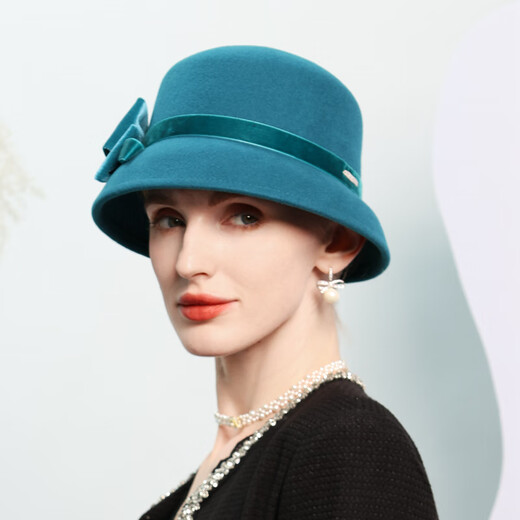 EE autumn and winter new elegant bow woolen hat British retro banquet decoration hat dark green adjustable (53-57)