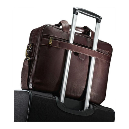 Samsonite luxury fashion brand men's portable shoulder bag business briefcase computer bag 845657 BJ Brown Leather