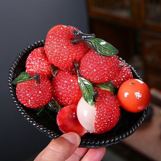 Color-changing lychee tea pet ornaments, high-end boutique, can raise a big lucky big lychee, tea play tea table, tea set accessories, creative decoration, big orange and big lychee-color-changing tea pet (with chassis)