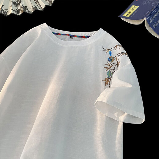 ZHIWEI NEUER CHINE CHINESS-STYLE Kurzärmeliges T-Shirt für Herren Sommer neue Baumwoll- und Leinen Nischenmarke Lose halbärmelige T-Shirt T3523 Apricot XL [Empfohlen 125-145jin [Jin gleich 0,5 kg]]