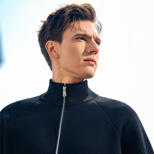 Mr. Bu Stand Collar Double Zipper Wool Cardigan 2025 Autumn Raglan Sleeve Double Pocket Jacket Men PT15573 Piano Black 2XL (185)